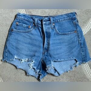 Levi 501 Distressed Blue Denim Women's Shorts